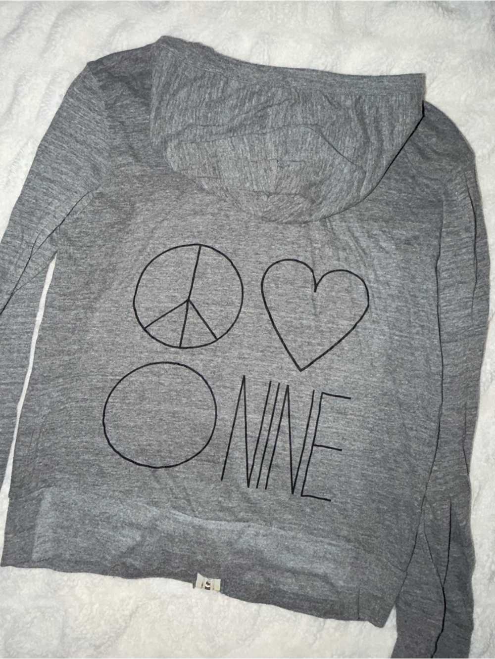 Ann Myra Gray Peace Love ONE Full Zip Hoodie Jacket Size L